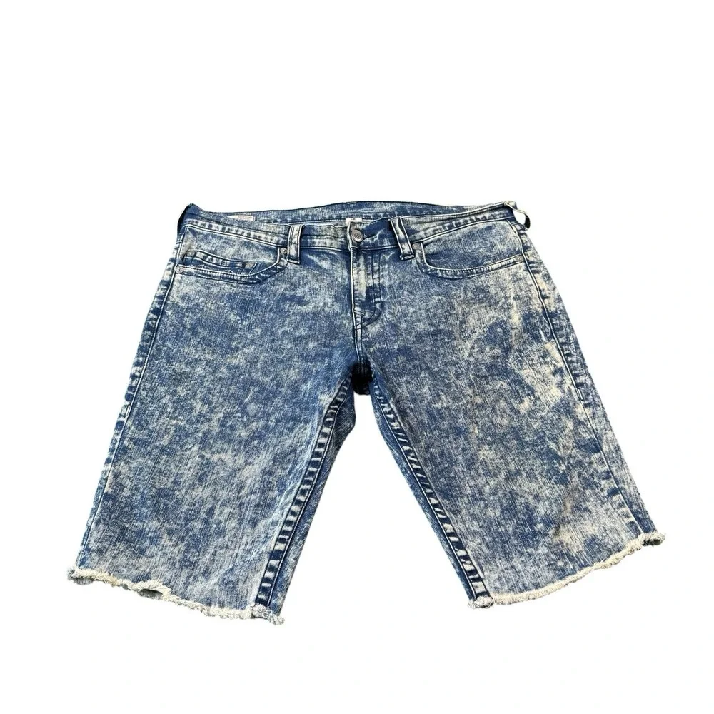 True Religion Blue Acid Wash Men's Ricky Relaxed Straight Denim Short Size 36